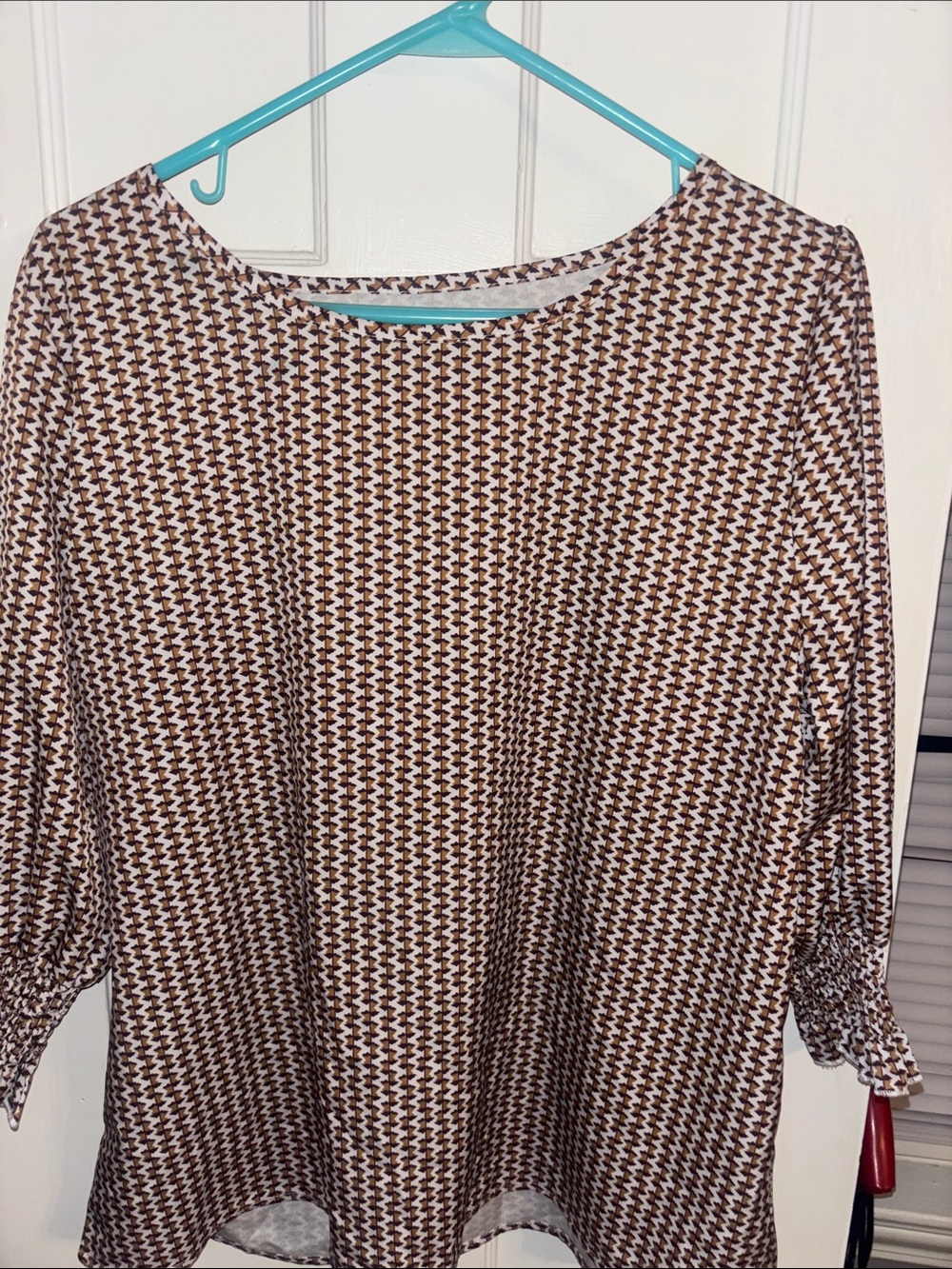 Brown Patterned Long-Sleeve Women's Top by